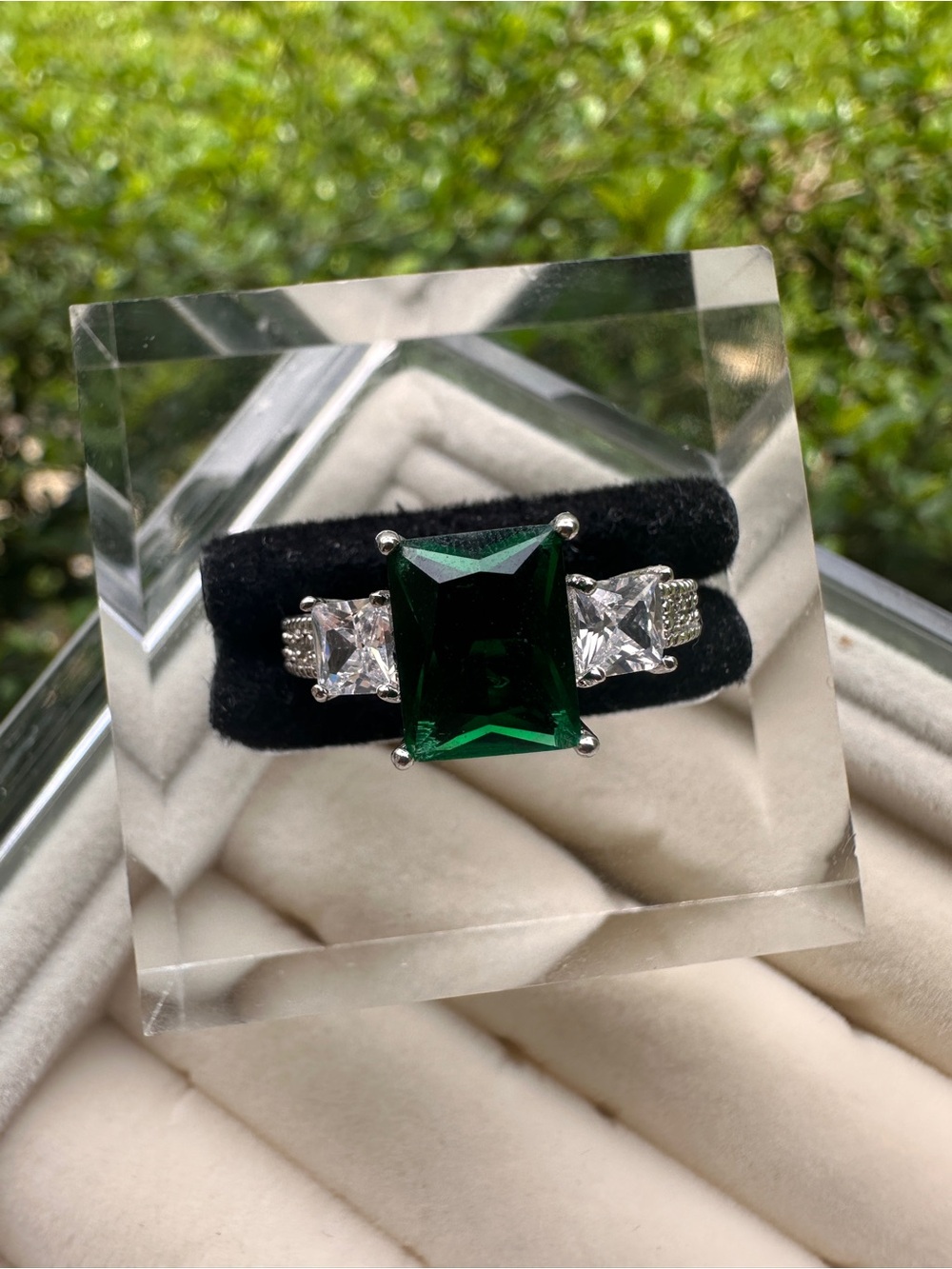 Emerald Green Three-Stone Statement Ring